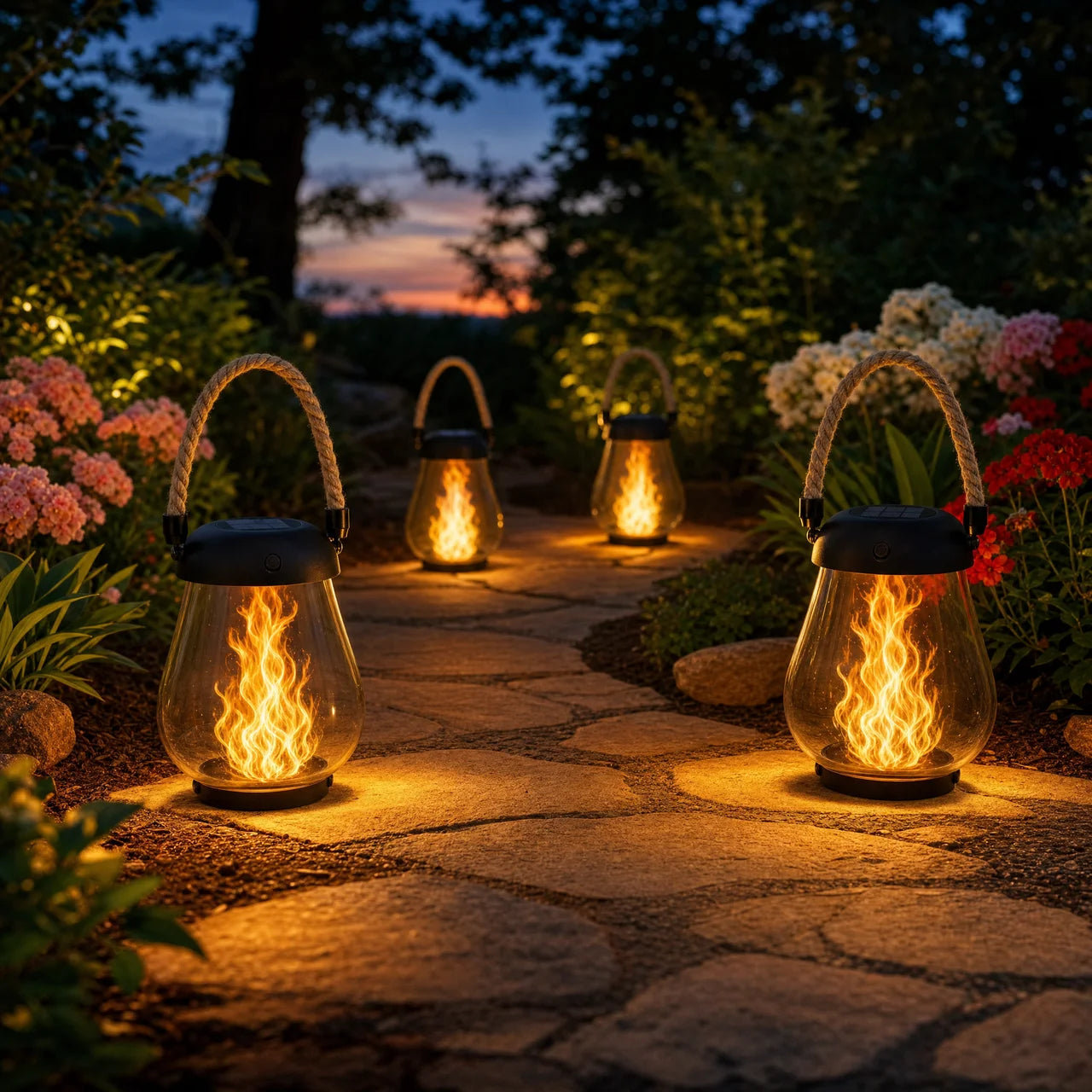 4-Pack Solar Lantern Flame Effect